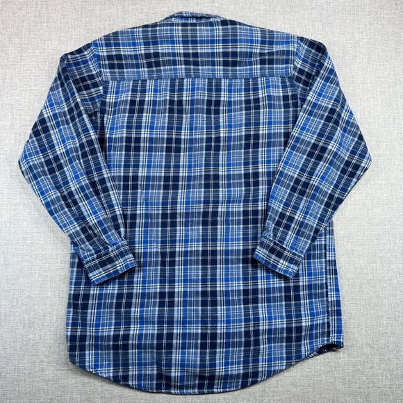 Wrangler Riggs Workwear Flannel Shirt Men L Blue Plaid Button Up Work Heavy - Picture 8 of 9
